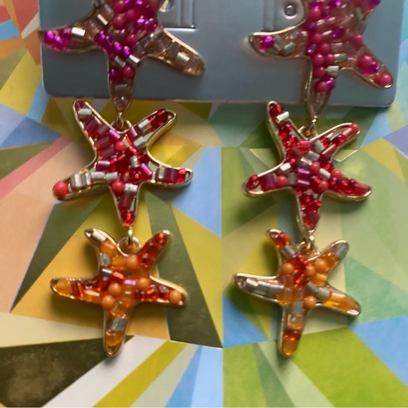 SUGARFIX BaubleBar 'Star of the Show' Earrings Starfish Seastars Fish Beaded NWT - Picture 7 of 10